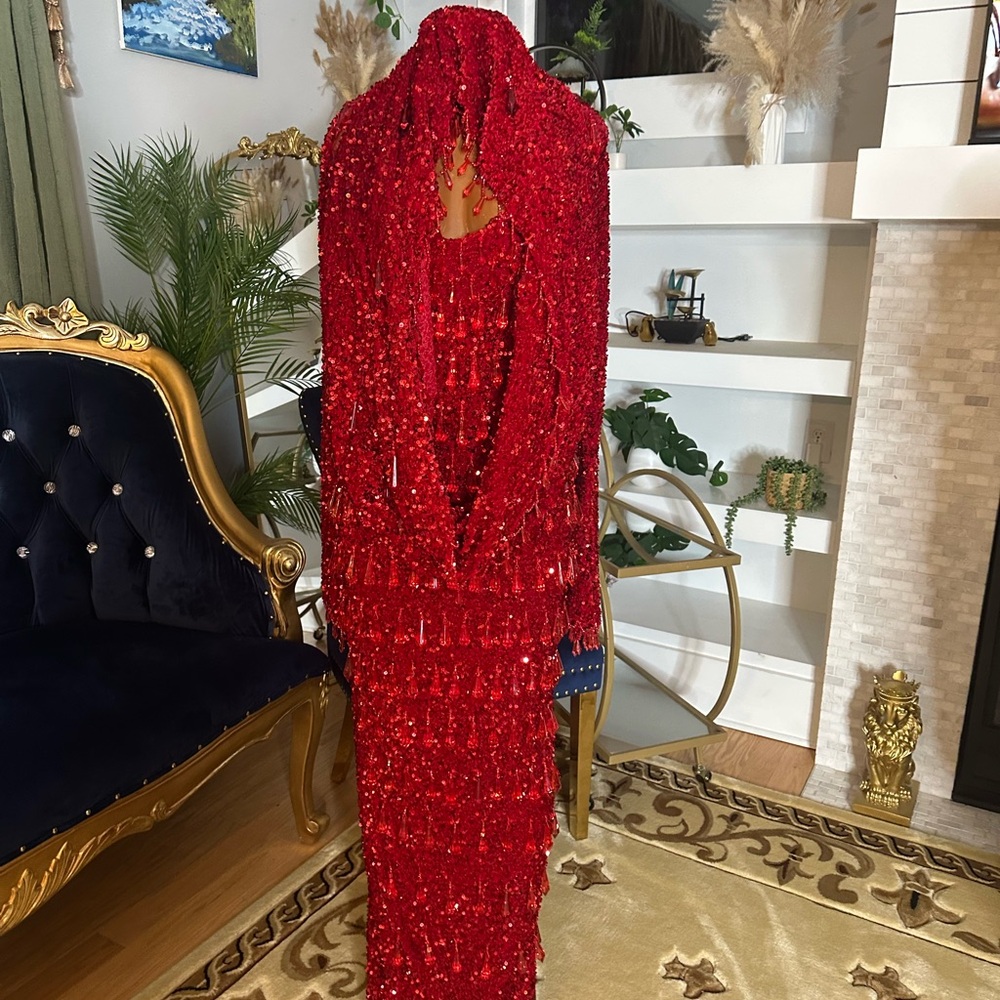 Elegant Red Sequin Prom Dress